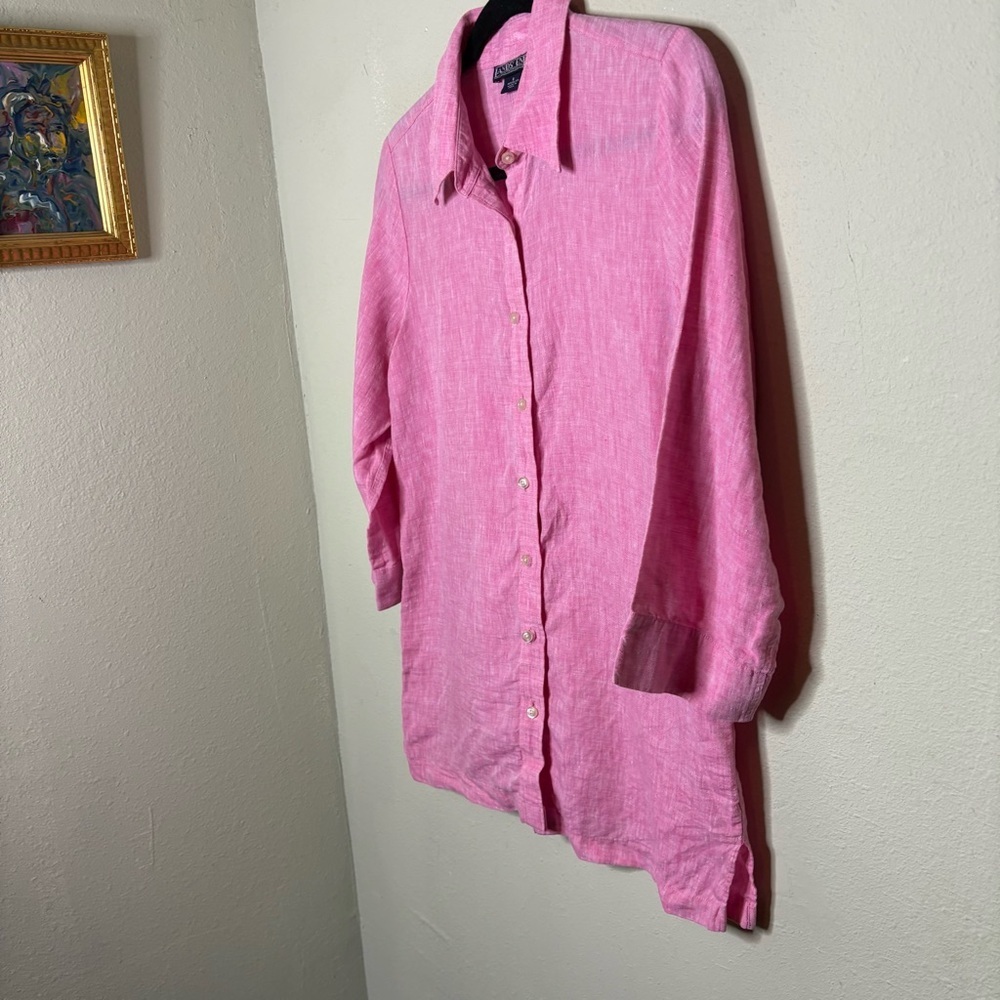 Lands' End Pink Button-Down Linen Shirt Size 8 - Picture 2 of 7